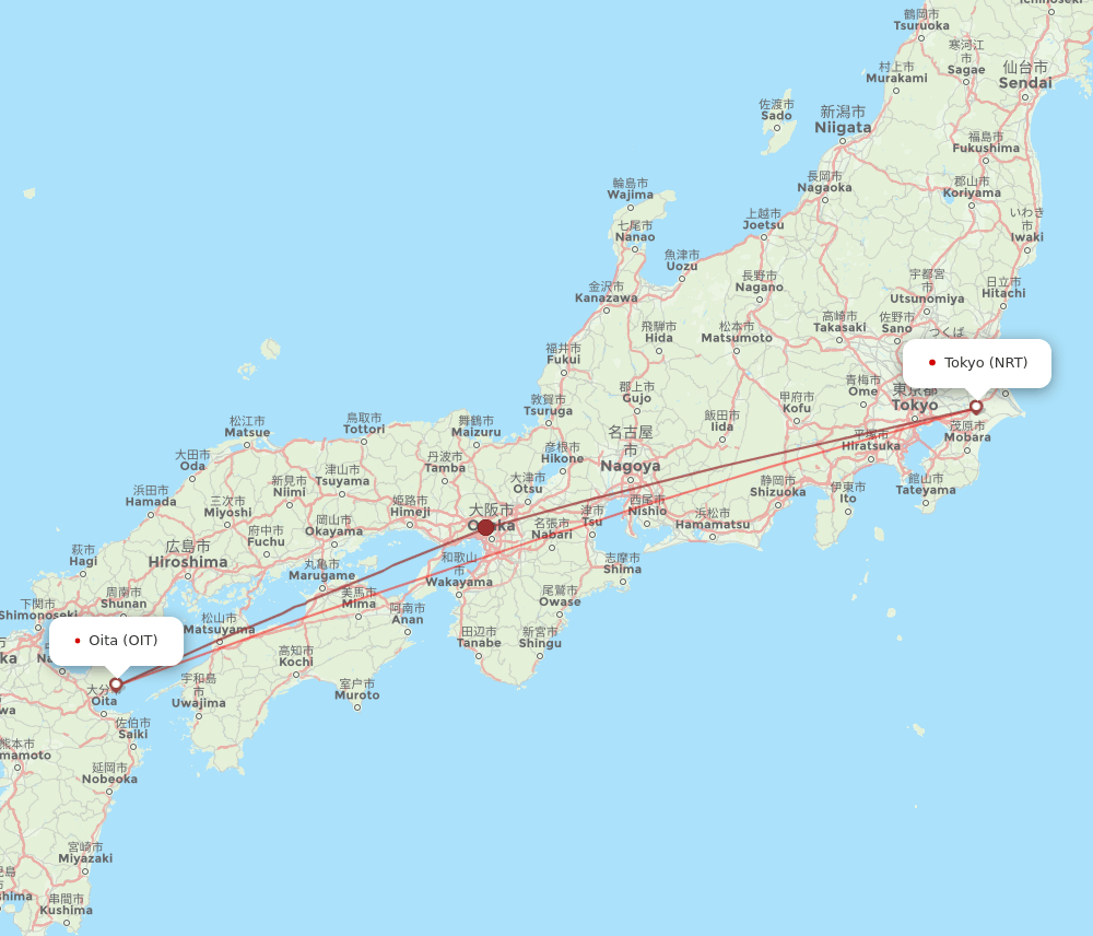 OIT-NRT flight routes