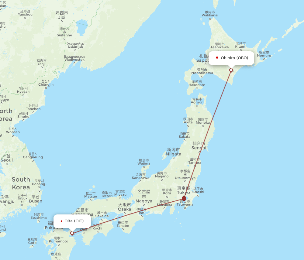 OIT-OBO flight routes