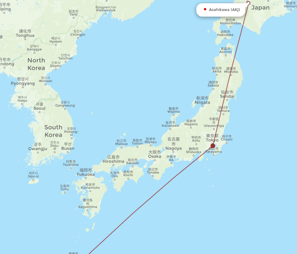 OKA to AKJ flights and routes map