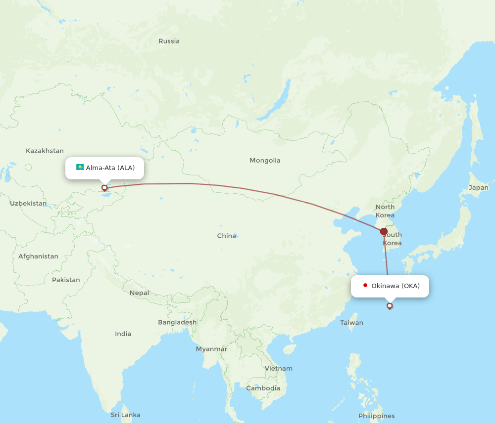 OKA-ALA flight routes