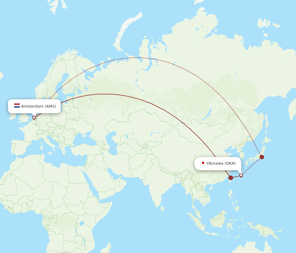 OKA to AMS flights and routes map