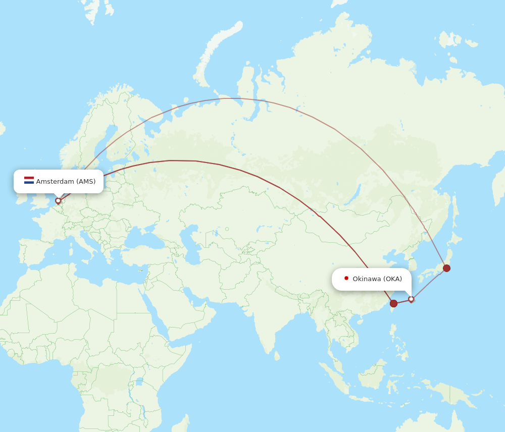 OKA-AMS flight routes