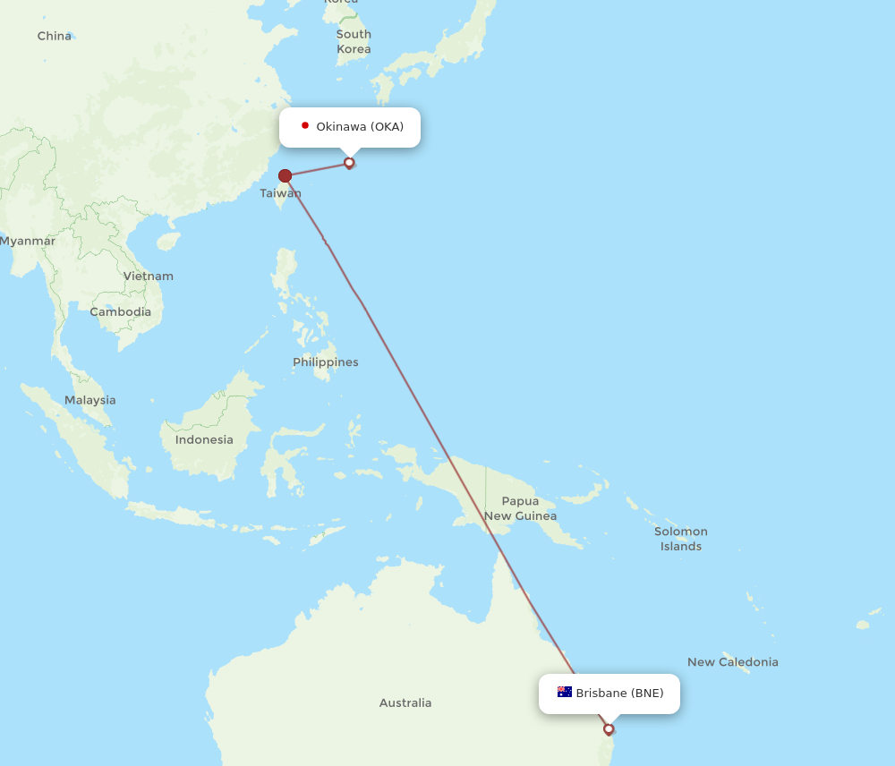 OKA to BNE flights and routes map
