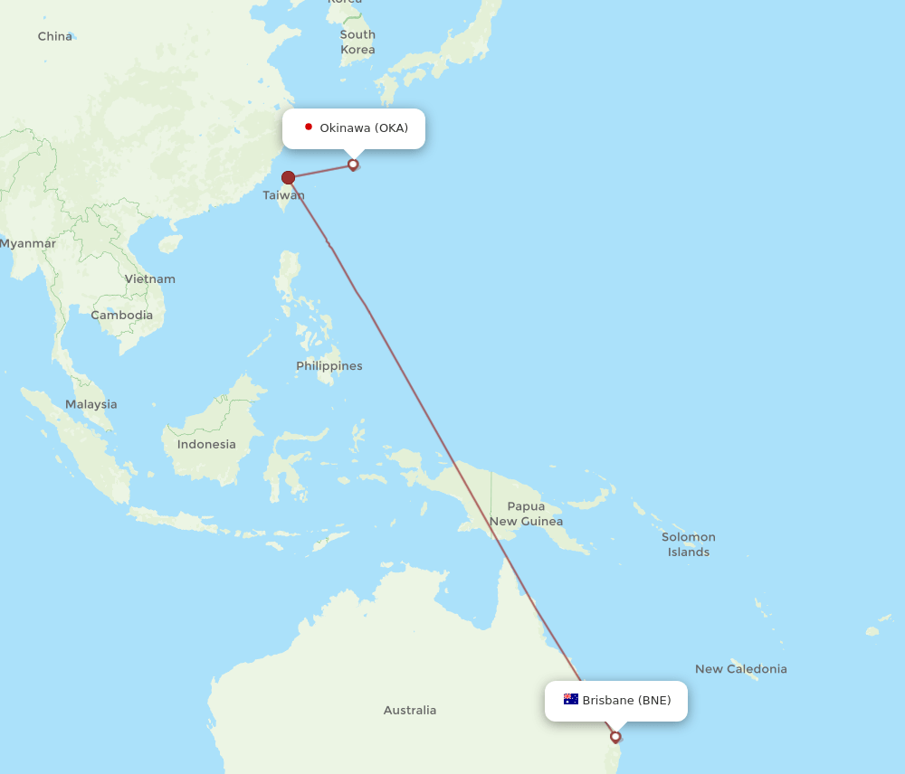 OKA-BNE flight routes