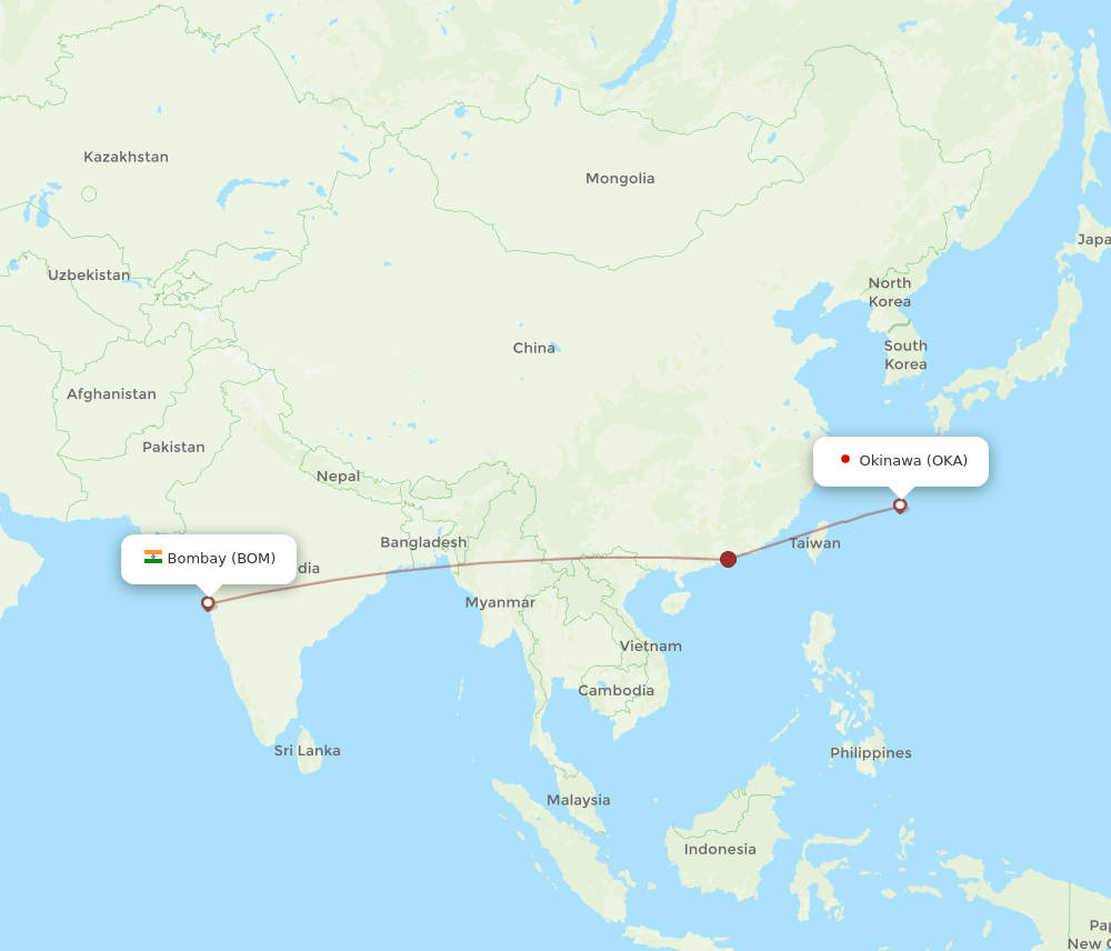 OKA-BOM flight routes