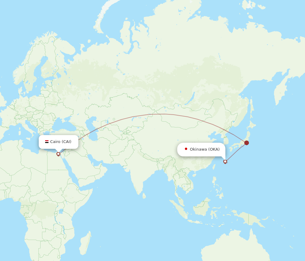 Cairo - Okinawa route map and flight paths