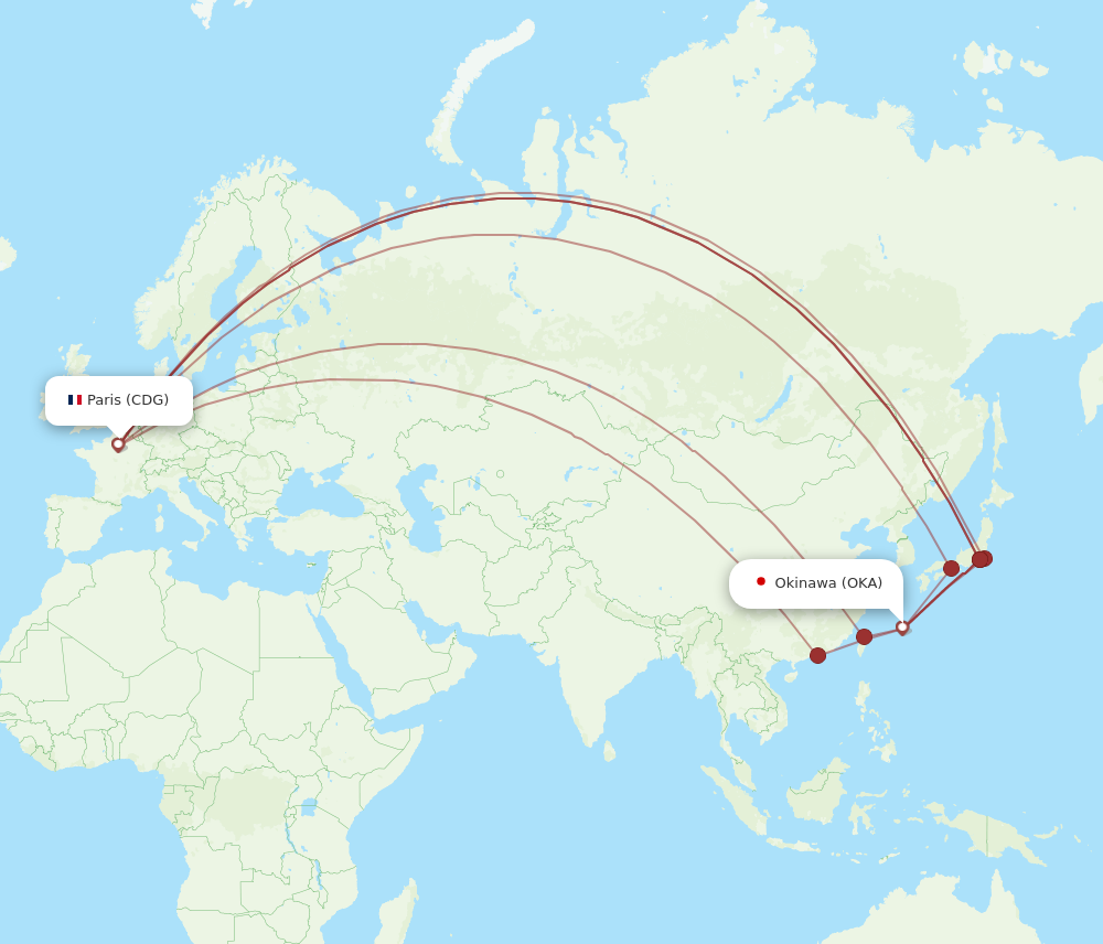 OKA to CDG flights and routes map
