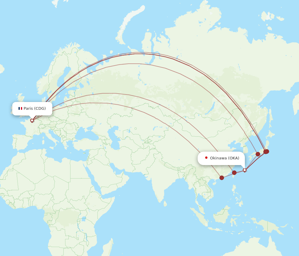 OKA-CDG flight routes