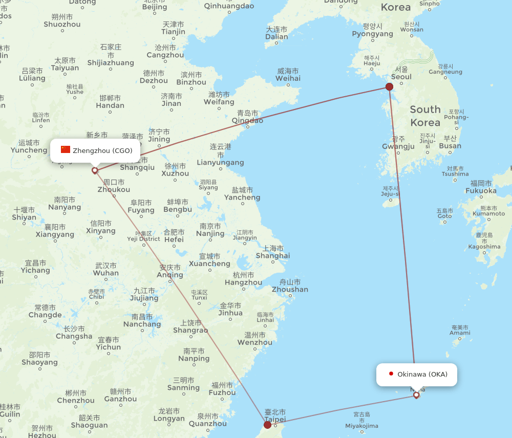 OKA-CGO flight routes
