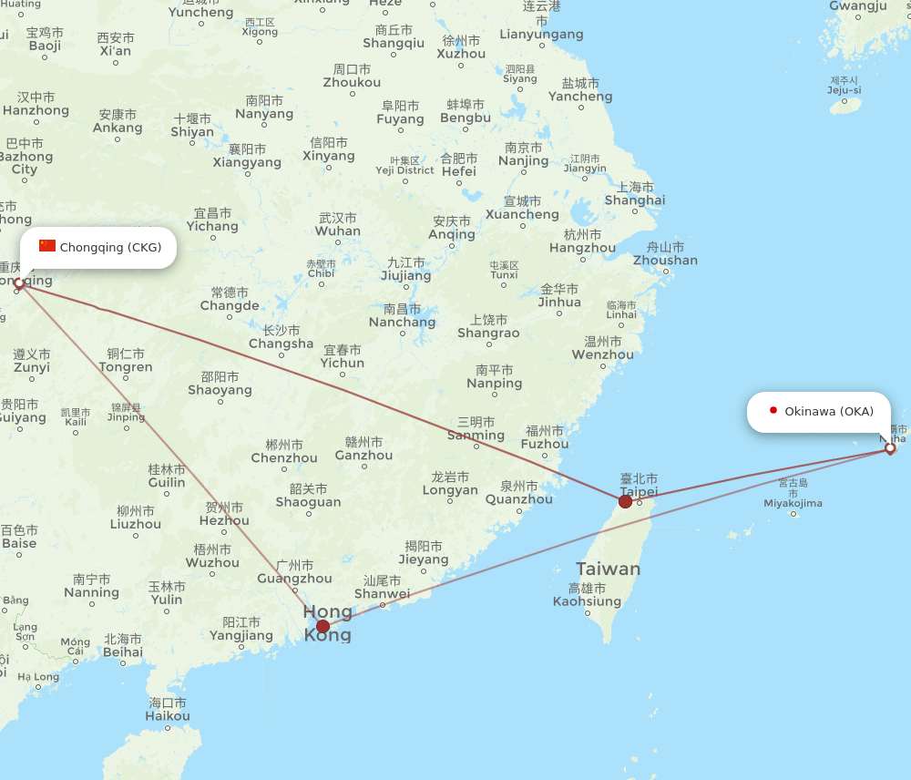 OKA-CKG flight routes