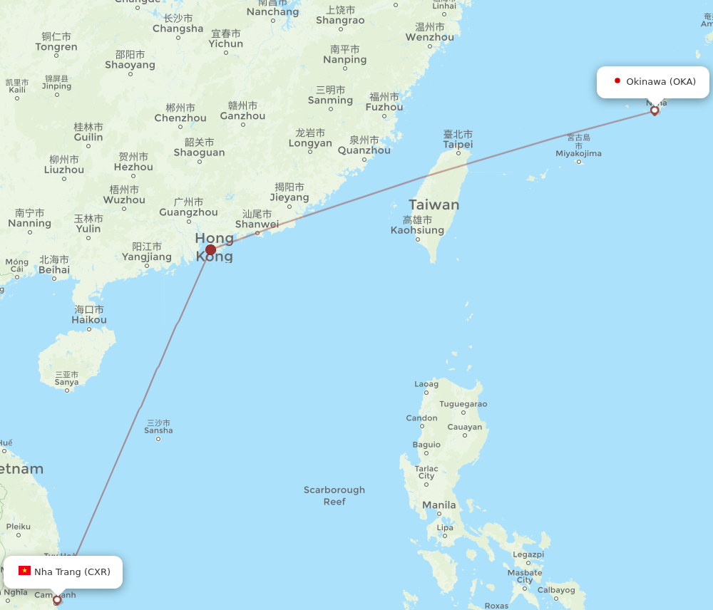 OKA-CXR flight routes