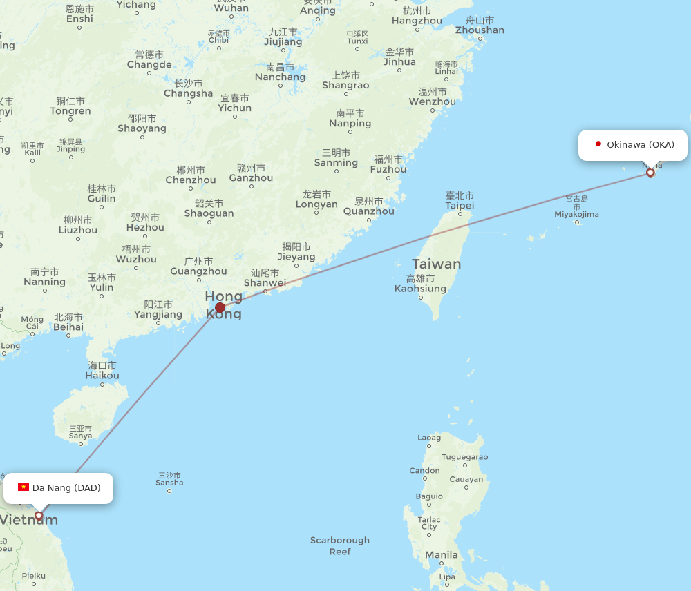OKA-DAD flight routes