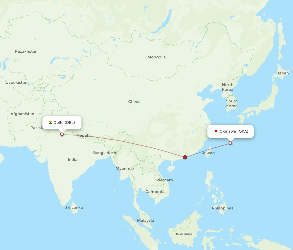 OKA-DEL flight routes