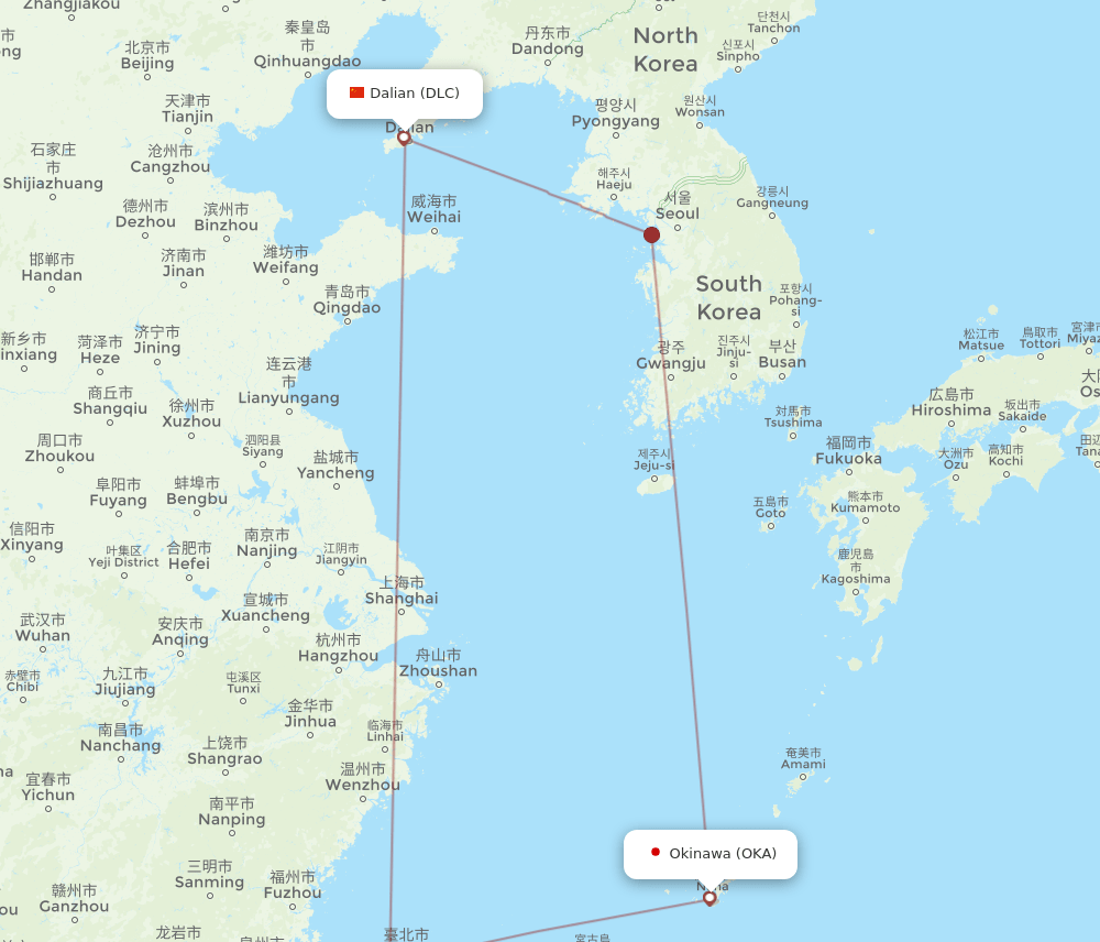 OKA-DLC flight routes