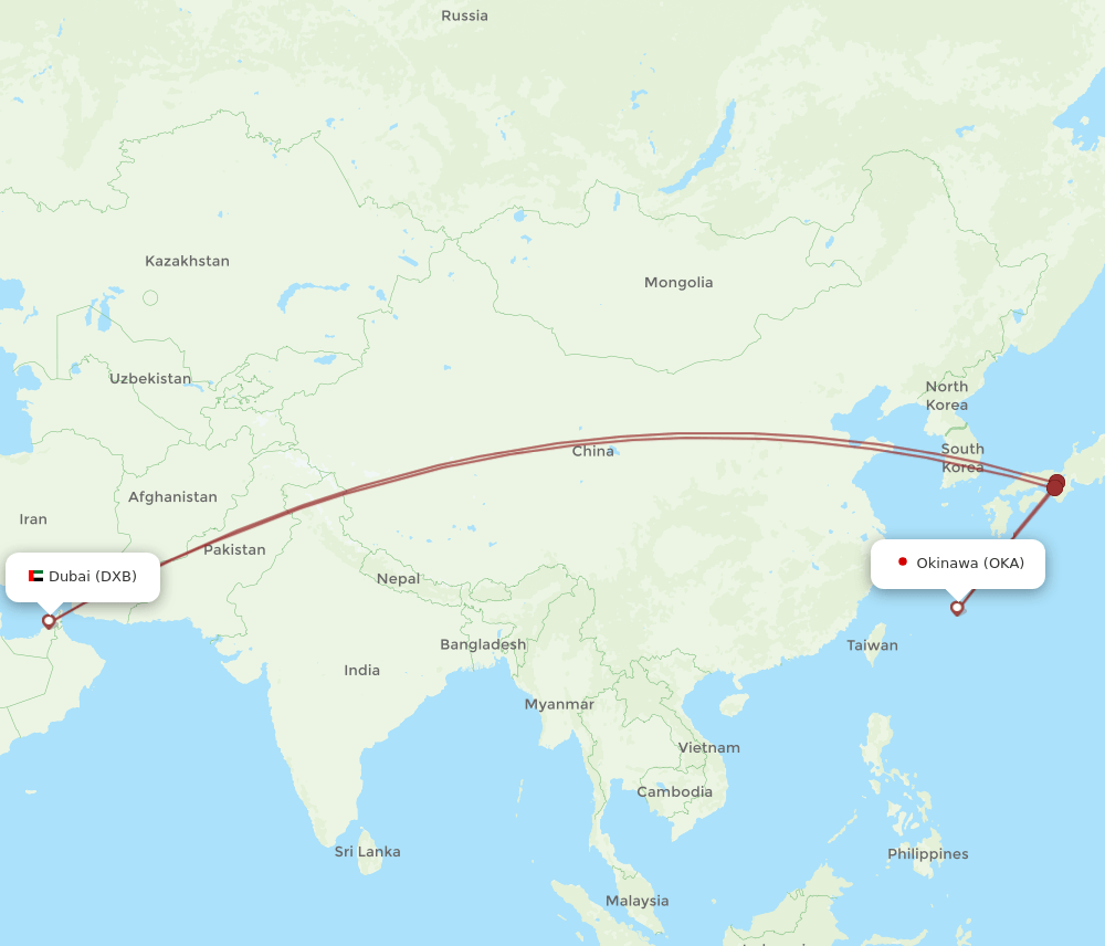 OKA-DXB flight routes