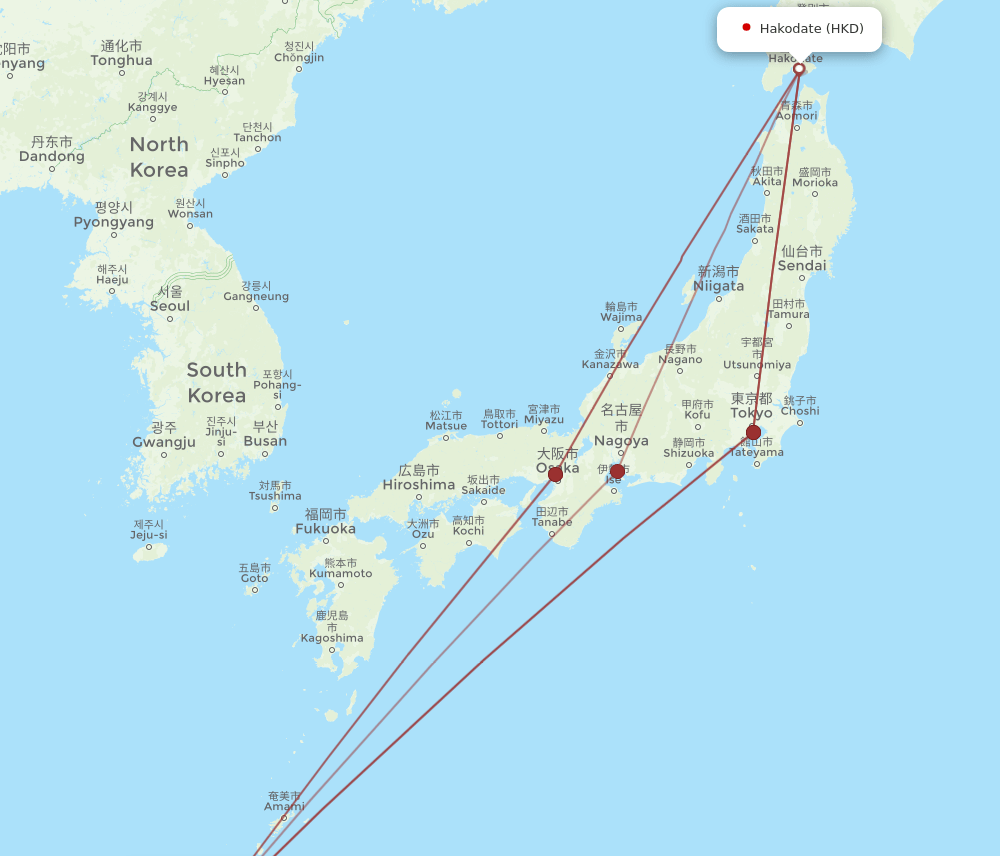 OKA-HKD flight routes