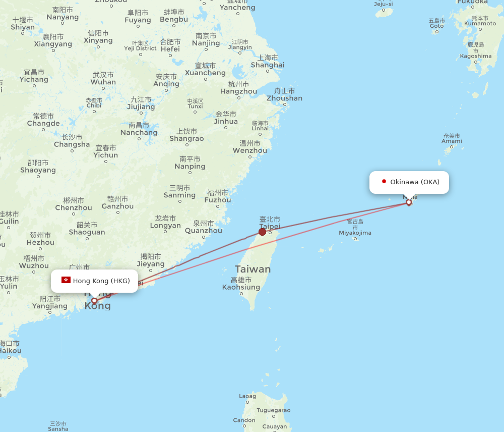 OKA to HKG flights and routes map
