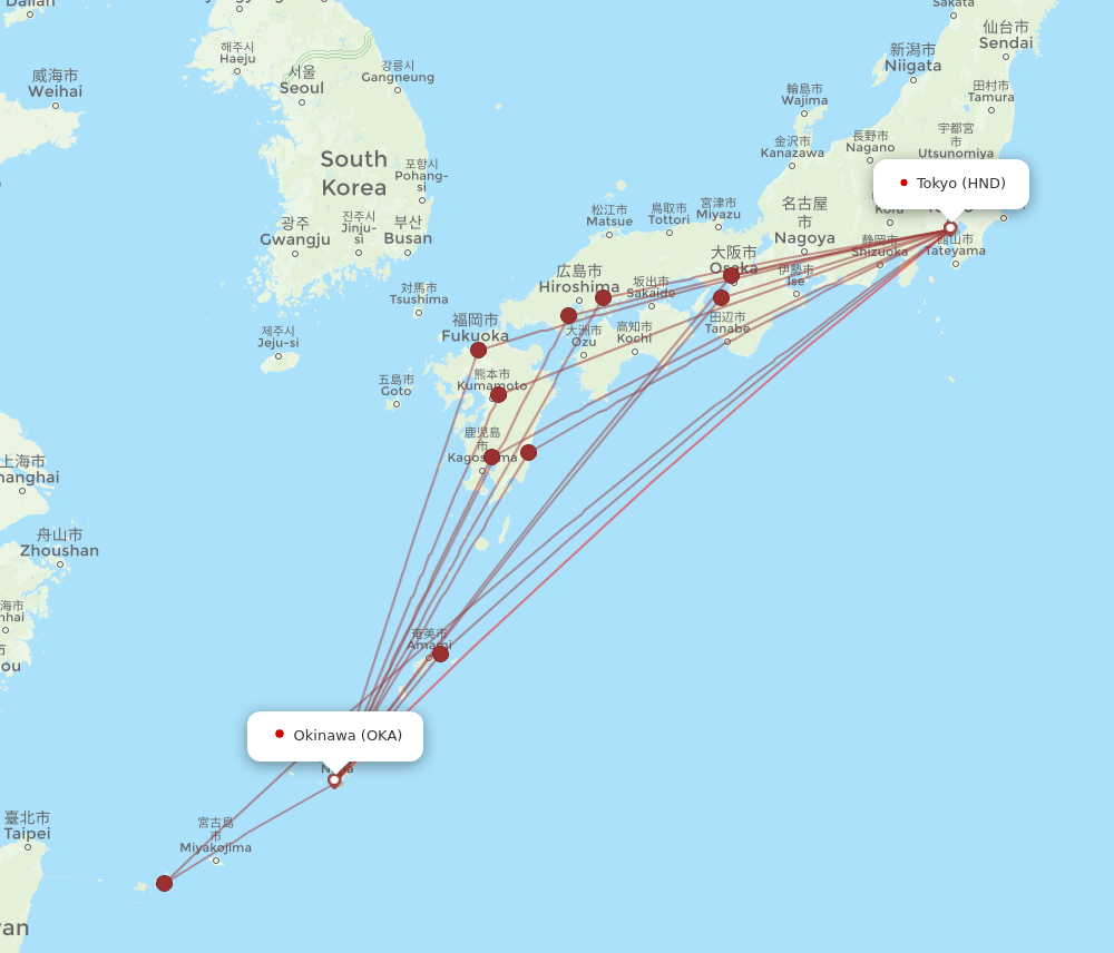 OKA to HND flights and routes map