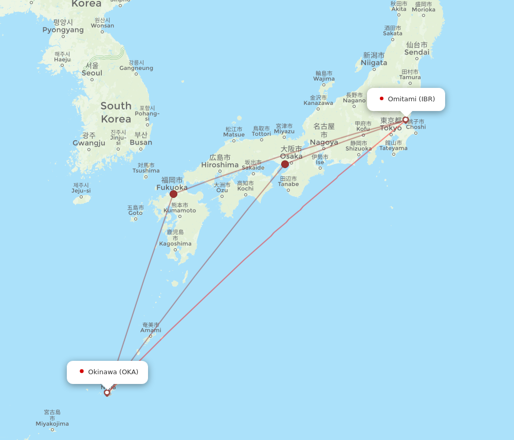 OKA to IBR flights and routes map