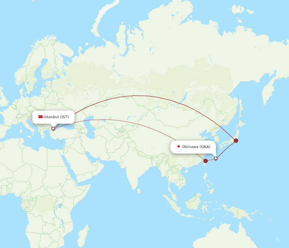 OKA to IST flights and routes map