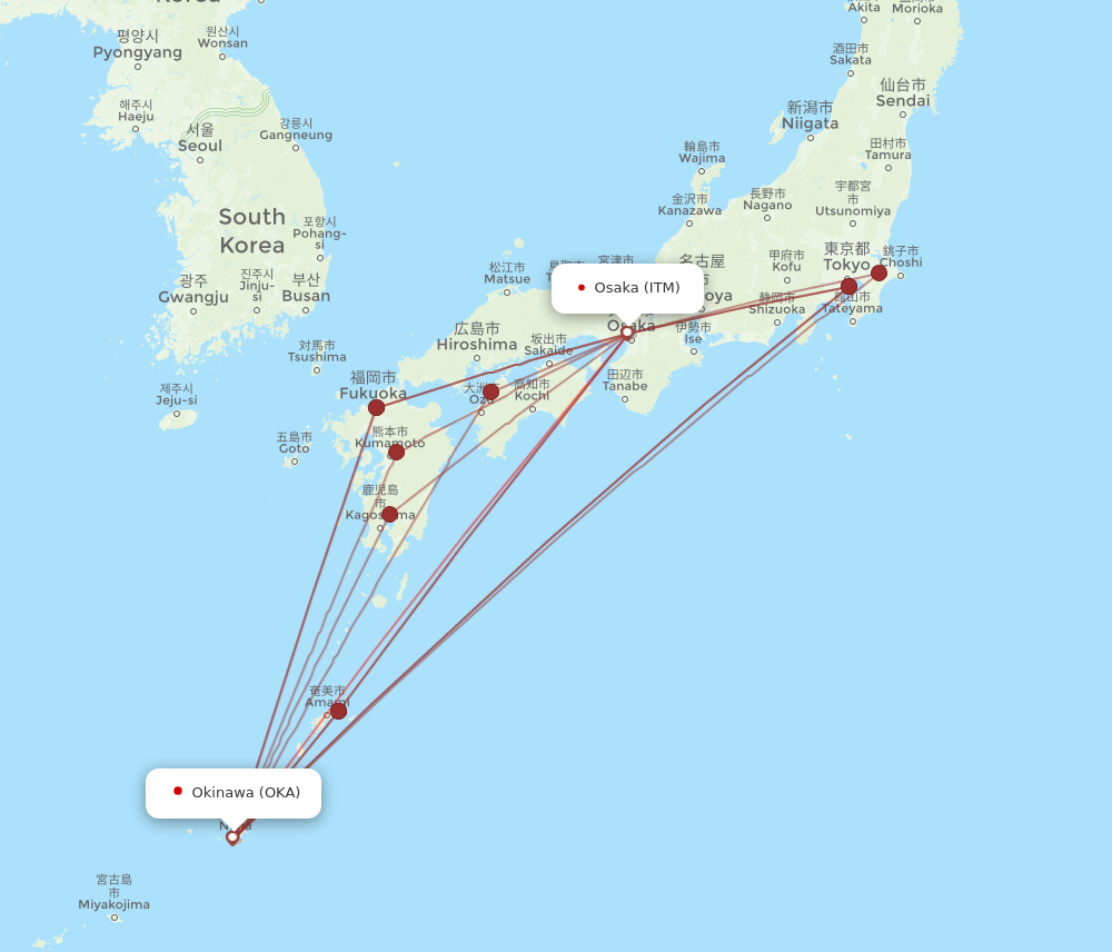 OKA to ITM flights and routes map