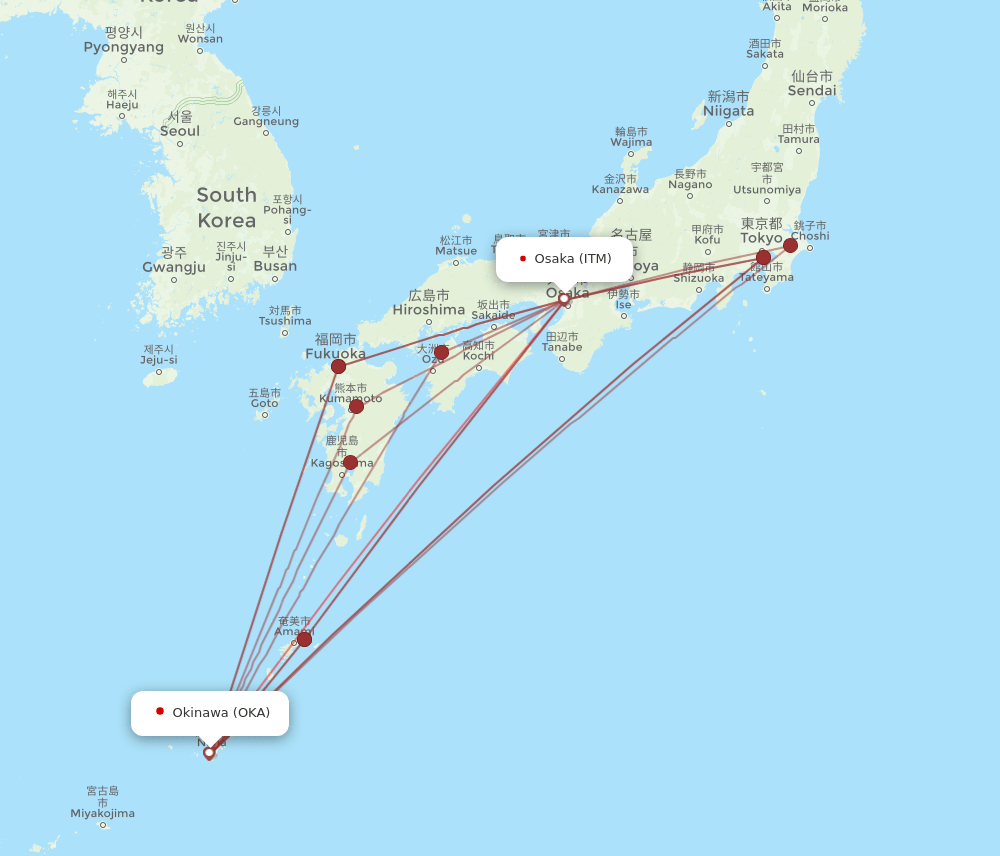 OKA to ITM flights and routes map