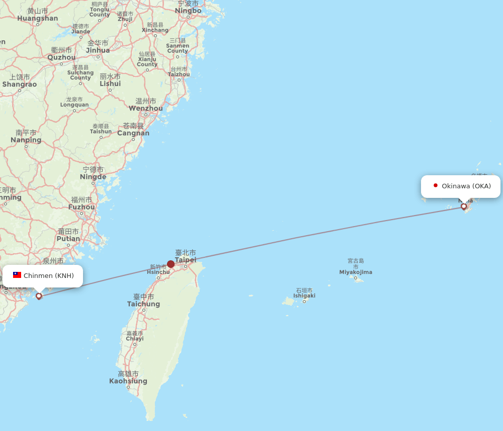 OKA-KNH flight routes