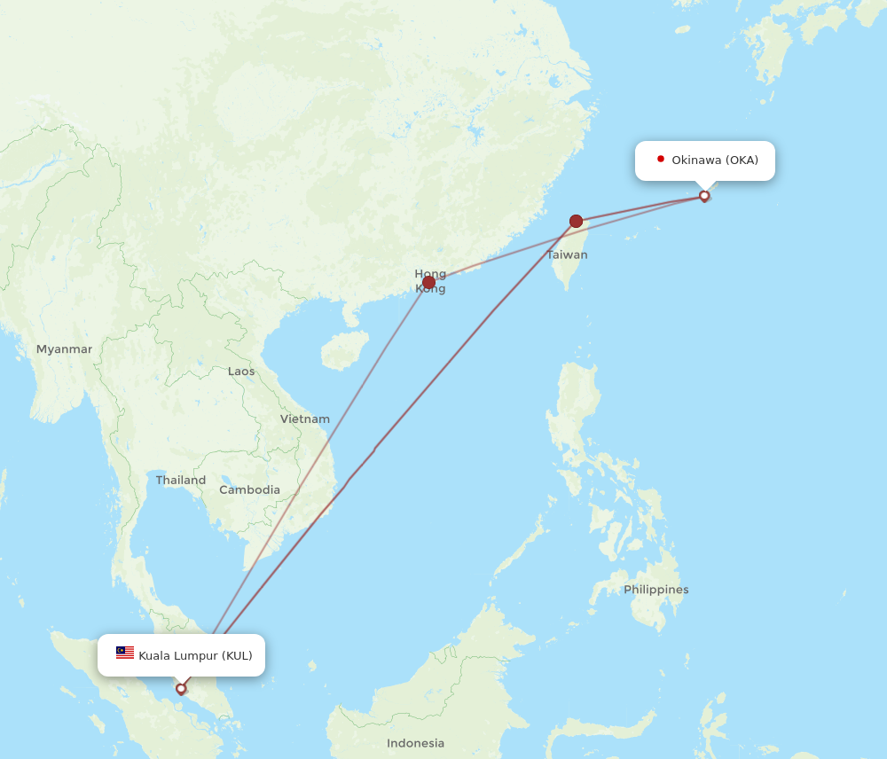 OKA to KUL flights and routes map