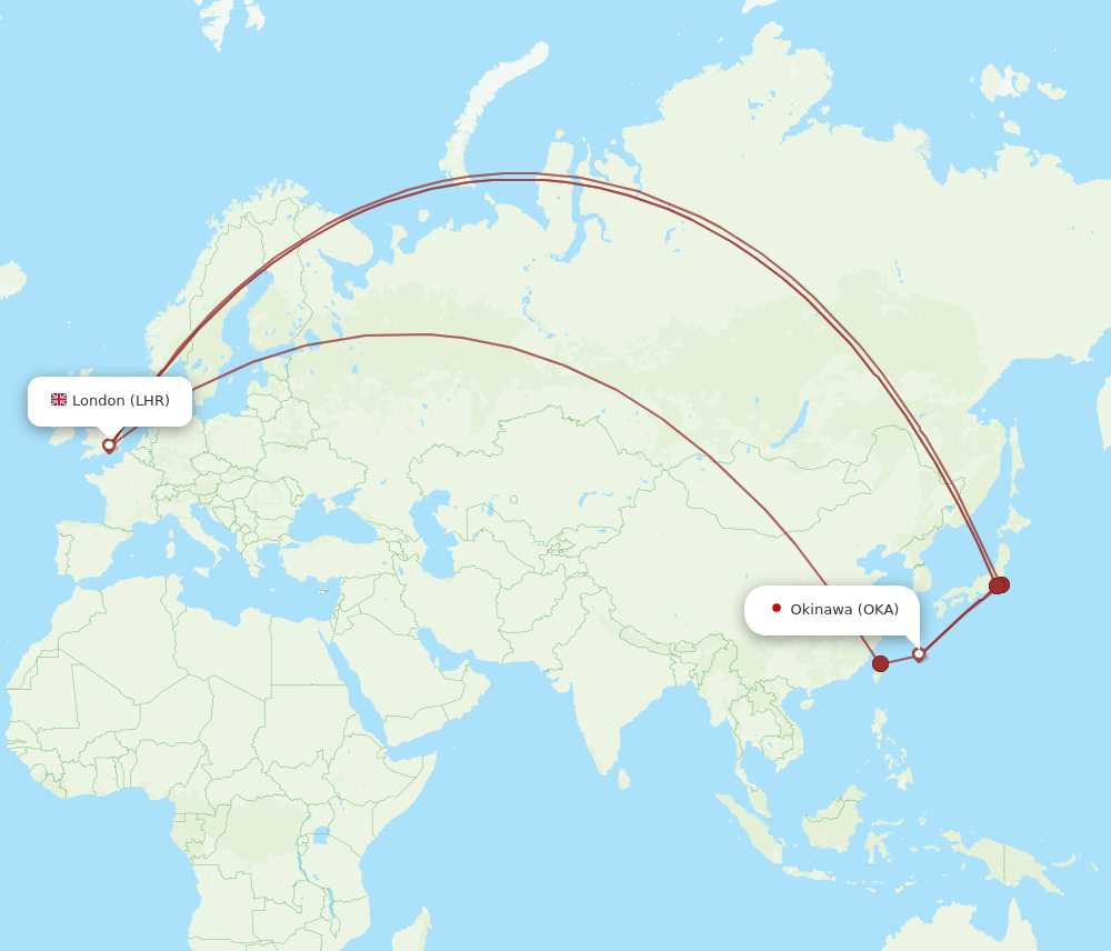 OKA-LHR flight routes