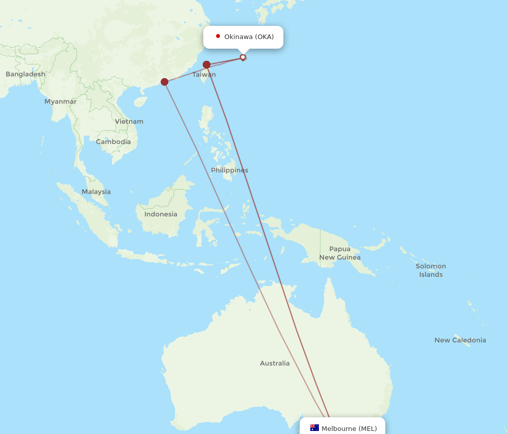 OKA-MEL flight routes