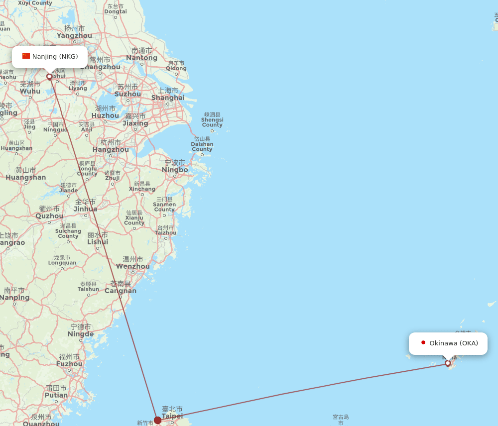 OKA-NKG flight routes