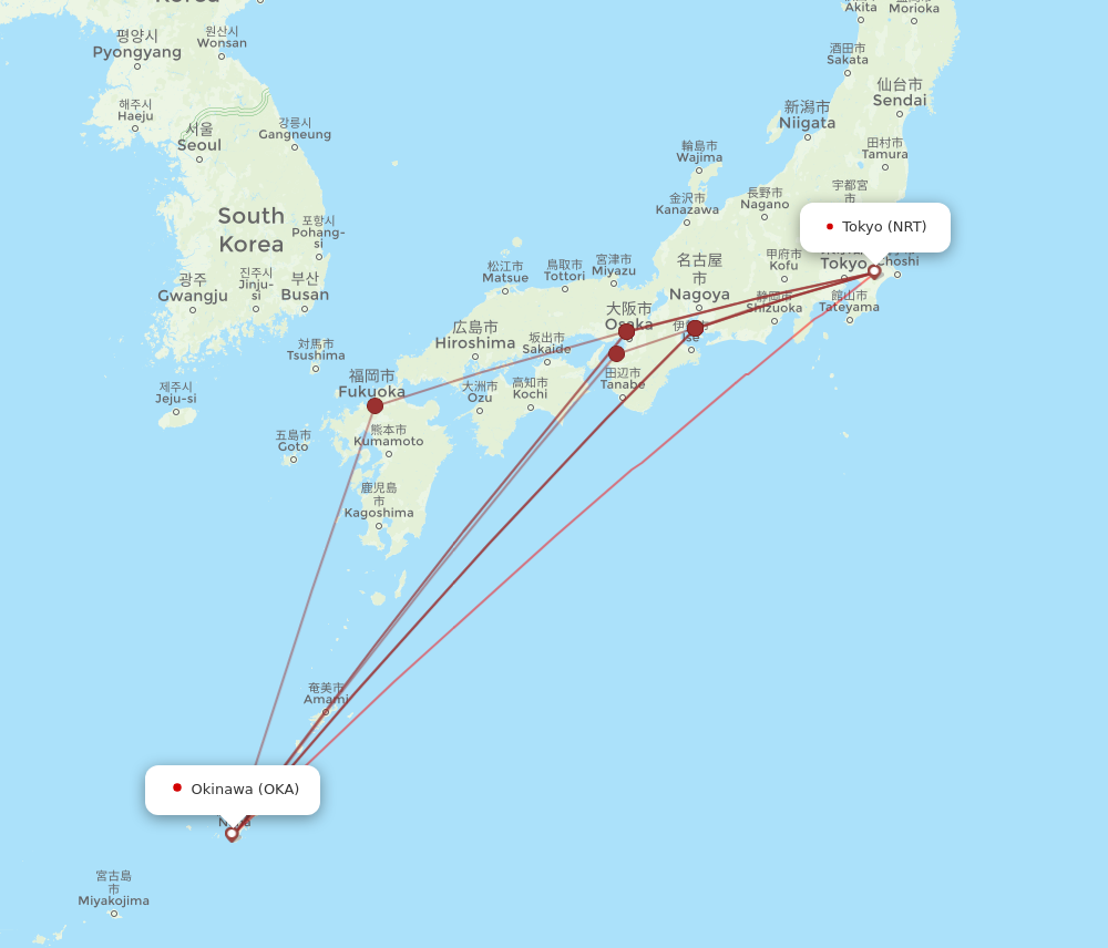 OKA to NRT flights and routes map