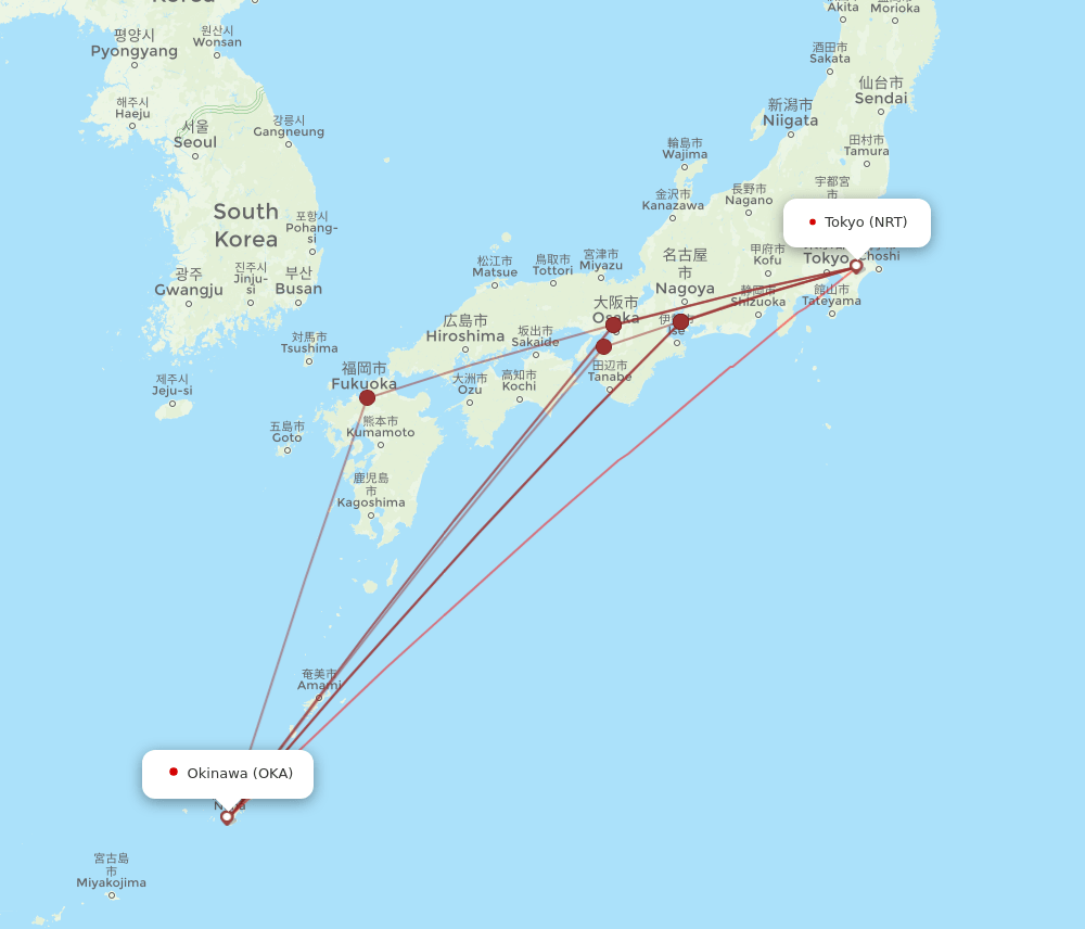 OKA to NRT flights and routes map