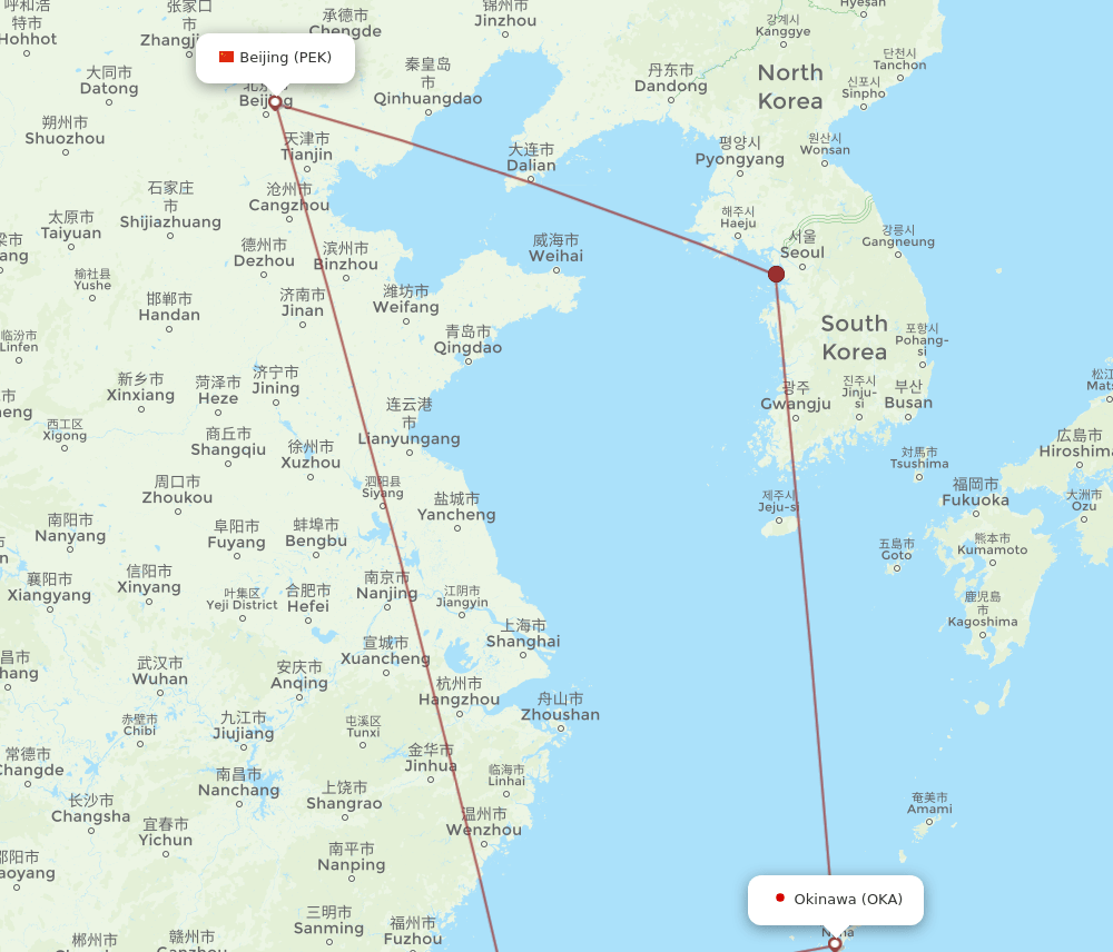 OKA-PEK flight routes