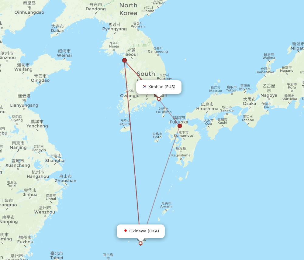 OKA-PUS flight routes