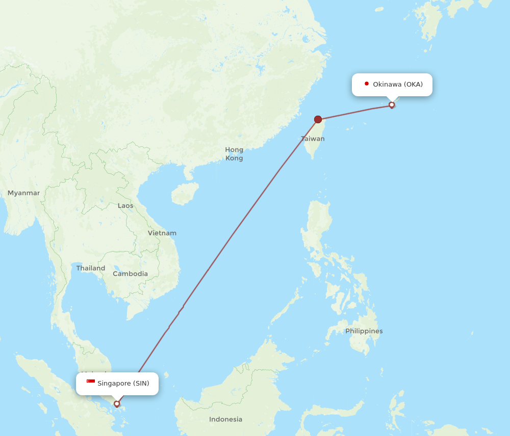 OKA to SIN flights and routes map