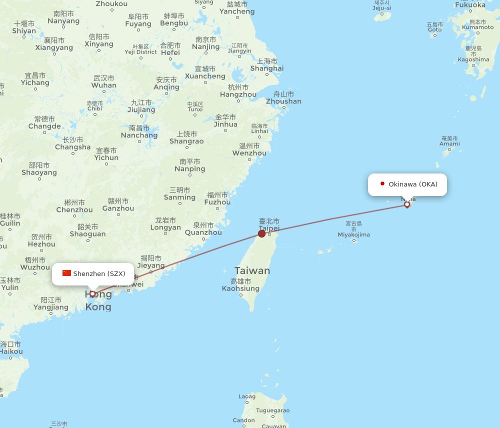 OKA-SZX flight routes