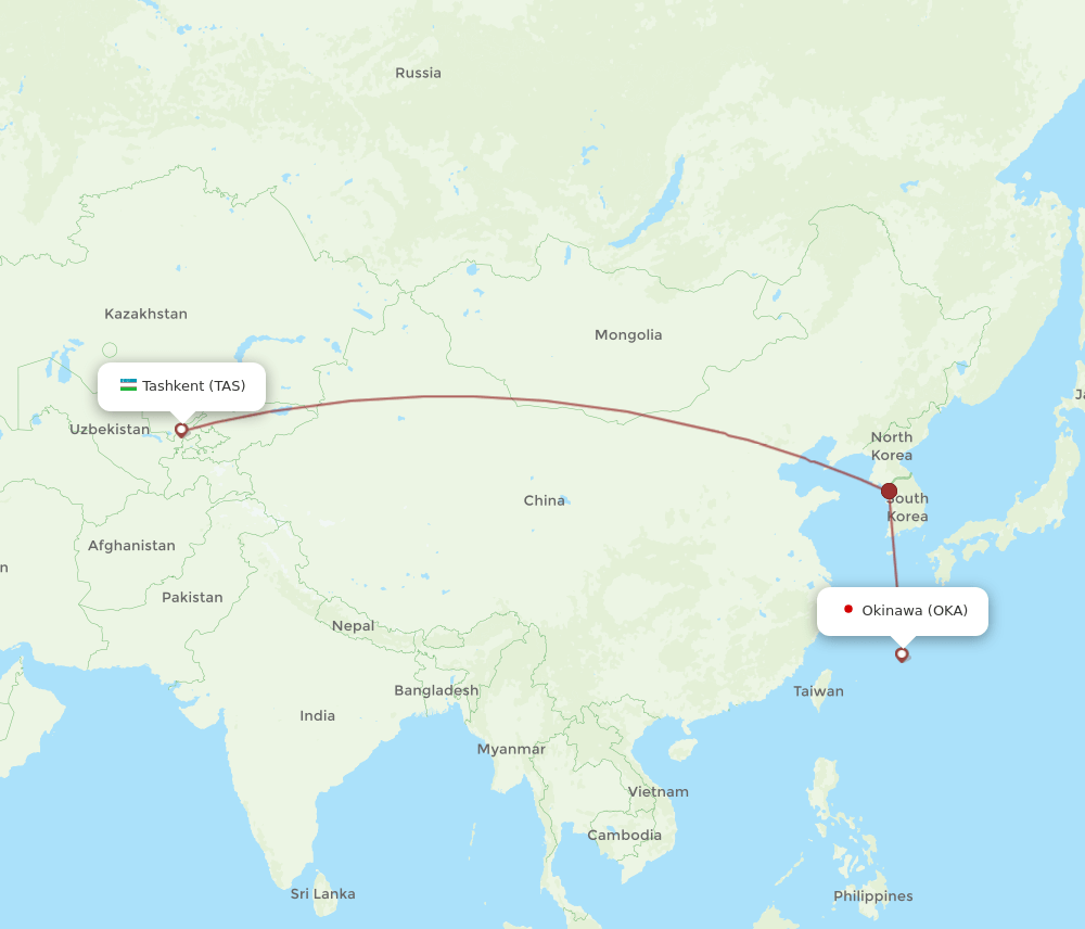 OKA-TAS flight routes