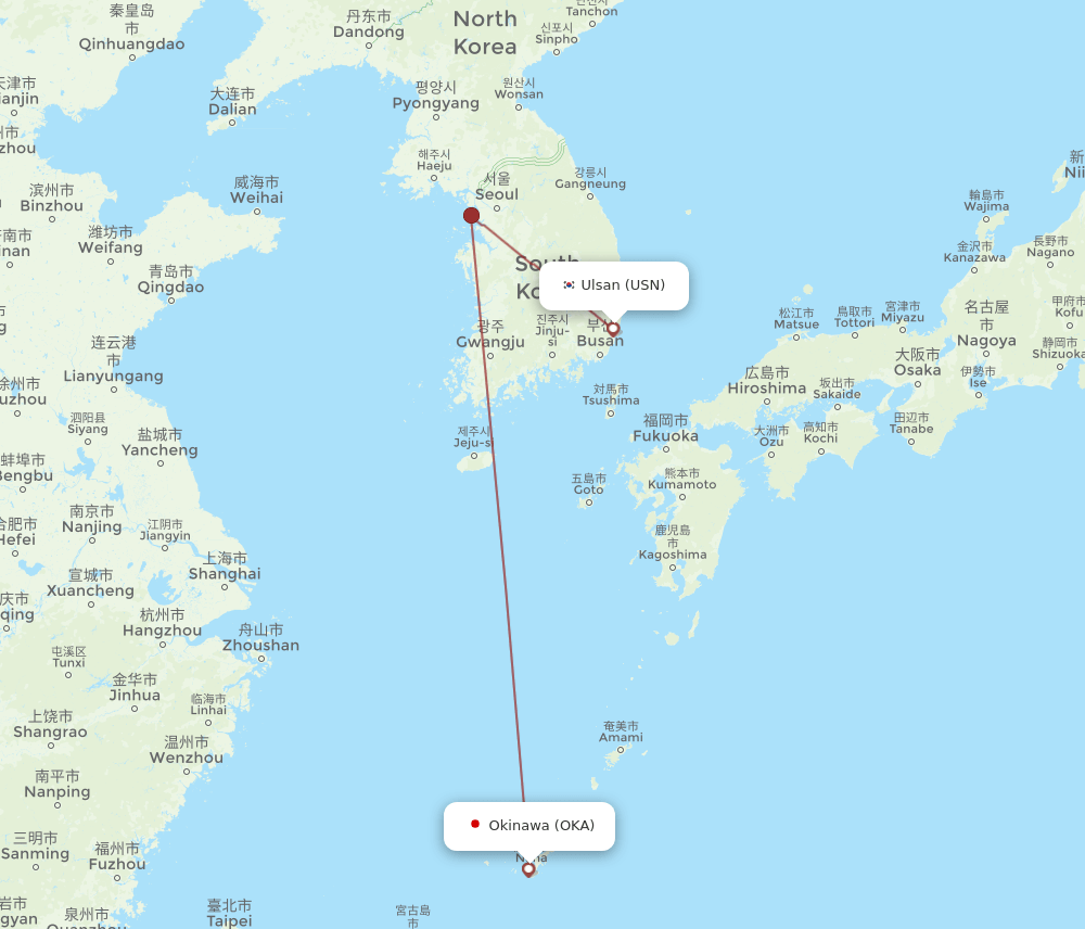 OKA to USN flights and routes map
