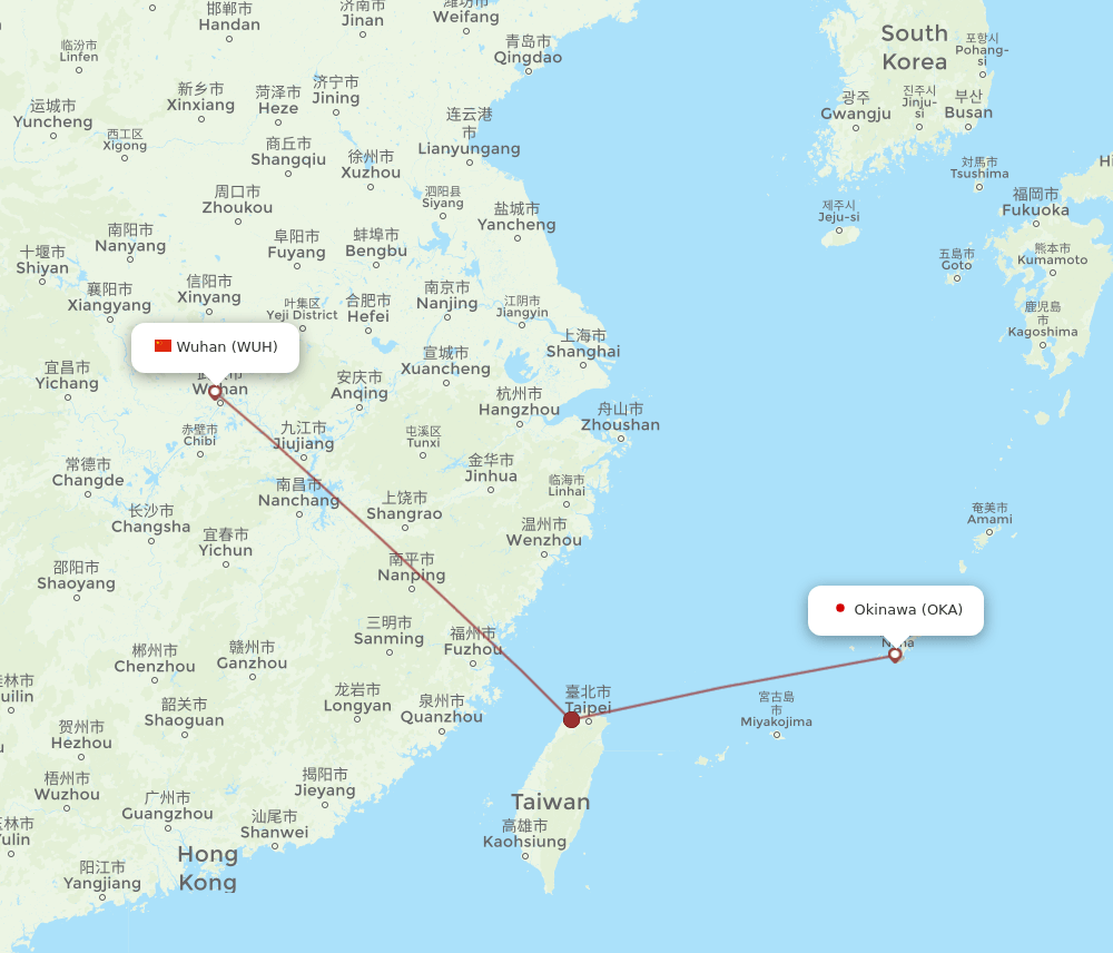OKA-WUH flight routes