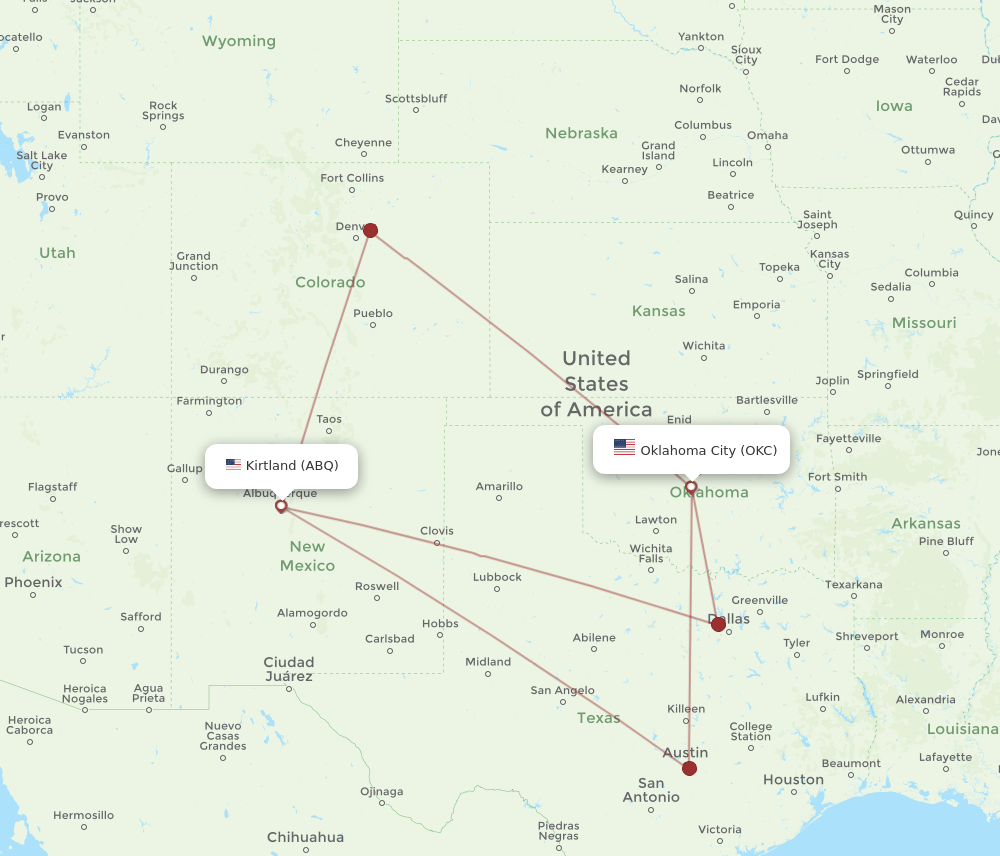 OKC-ABQ flight routes