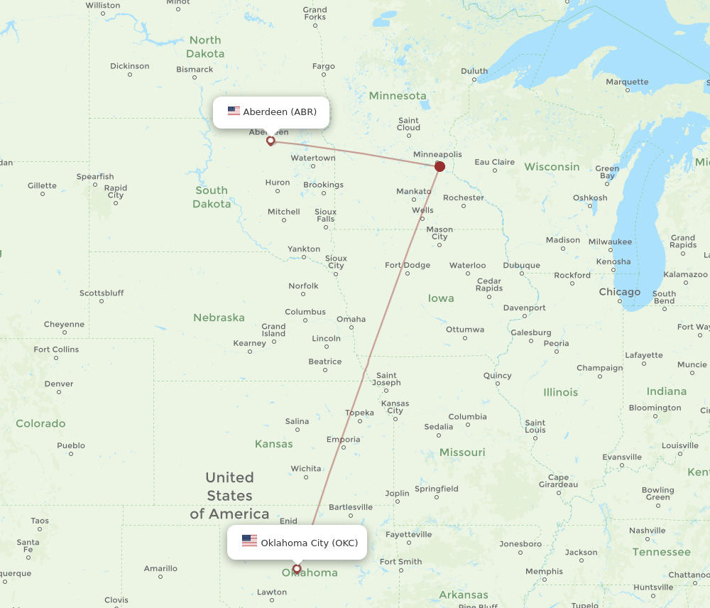 Oklahoma City - Aberdeen route map and flight paths