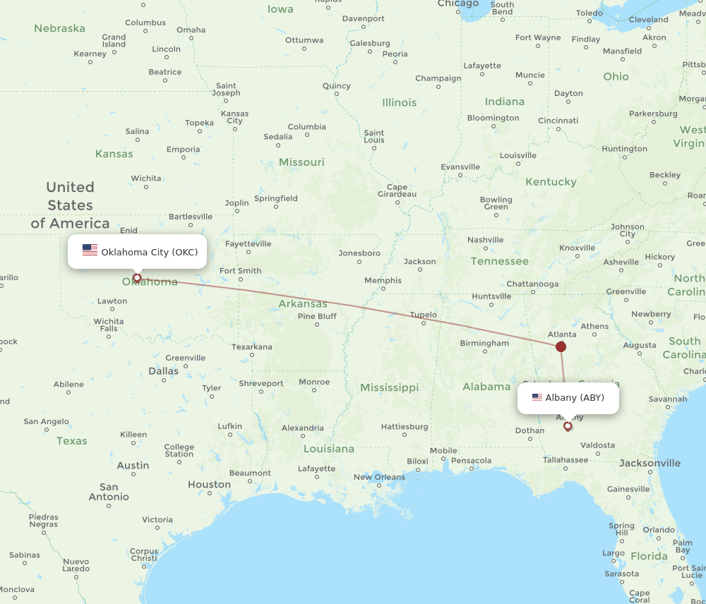 OKC-ABY flight routes