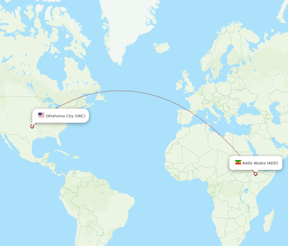 ADD to OKC flights and routes map