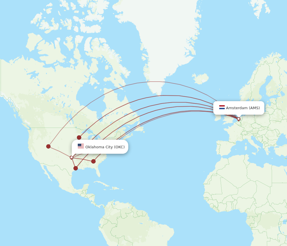OKC to AMS flights and routes map
