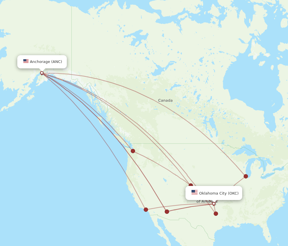 OKC to ANC flights and routes map