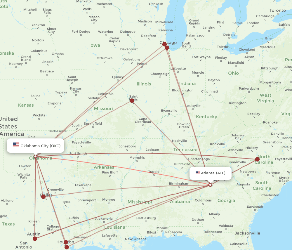 OKC-ATL flight routes