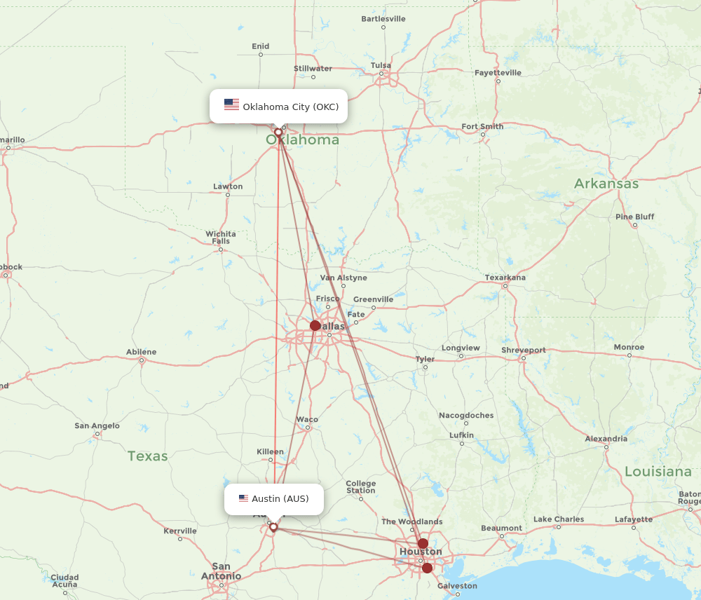 OKC-AUS flight routes