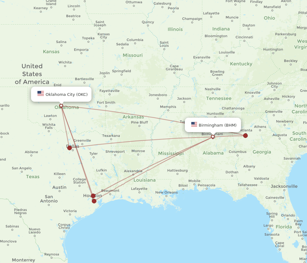 OKC-BHM flight routes