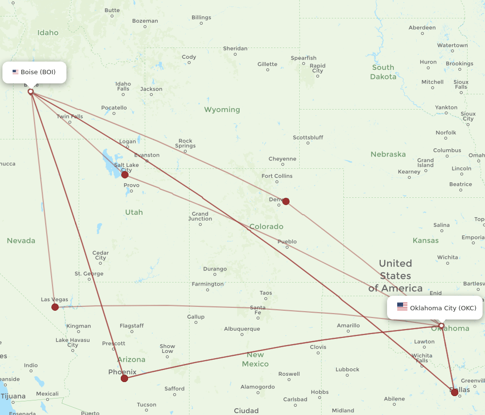 OKC-BOI flight routes